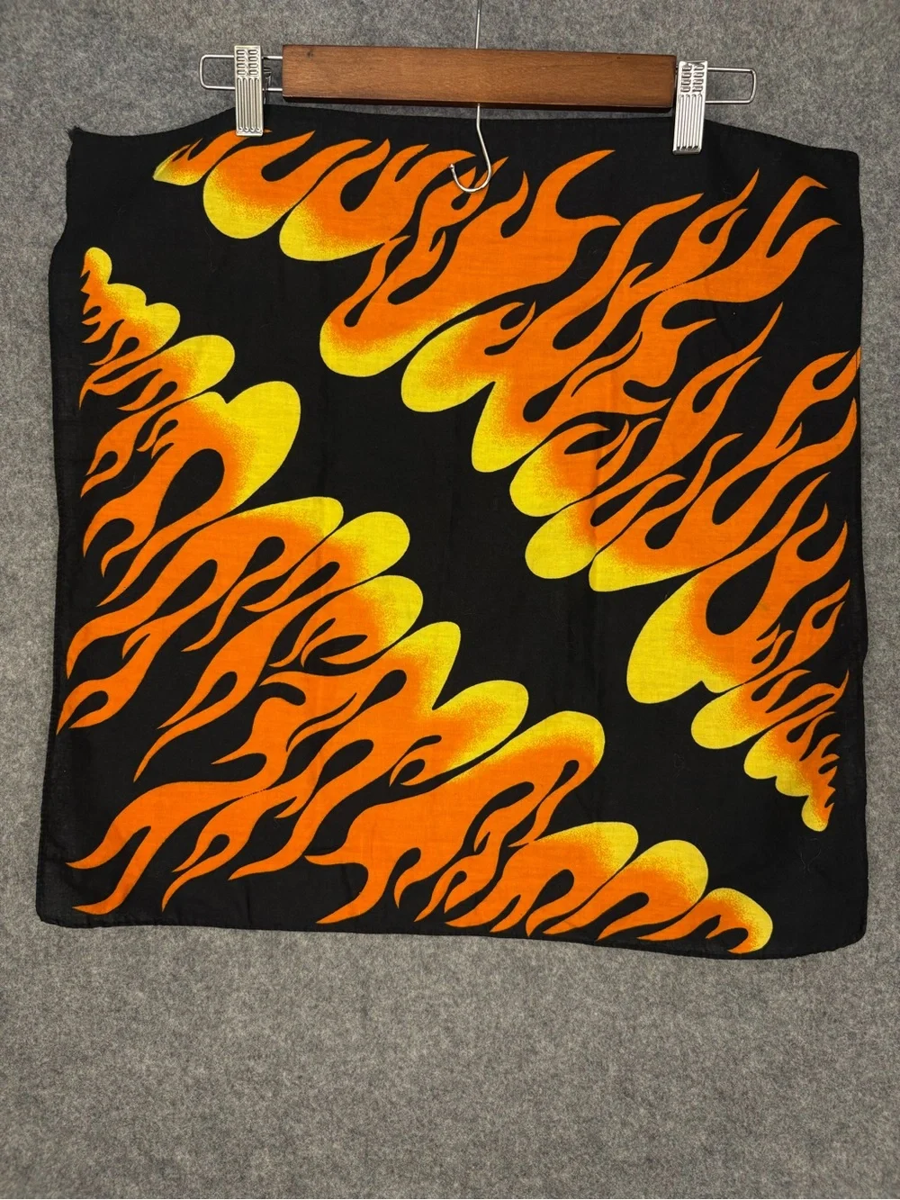 Y2K Flame Print Black Orange Square Bandana Head Scarf 20x20